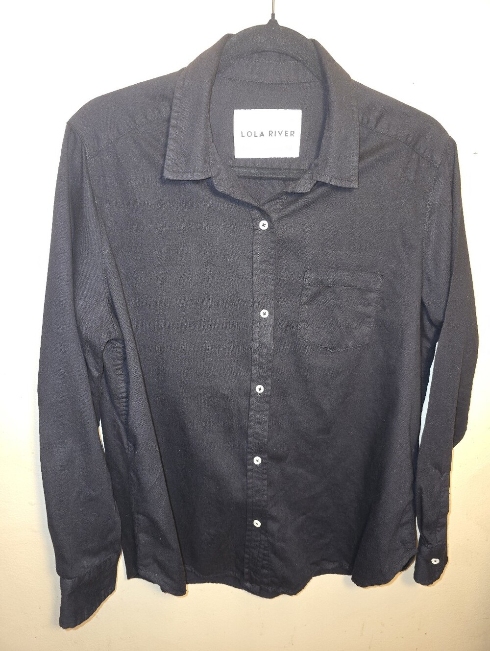 Lola River 100% Cotton Button Up Shirt Lightweight Black Womens S Summer